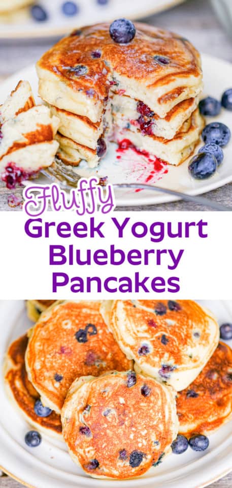 Fluffy Greek Yogurt Blueberry Pancakes - The Baking ChocolaTess