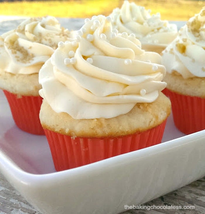 Heavenly White Chocolate Buttercream Frosted Vanilla Butter Cupcakes ...