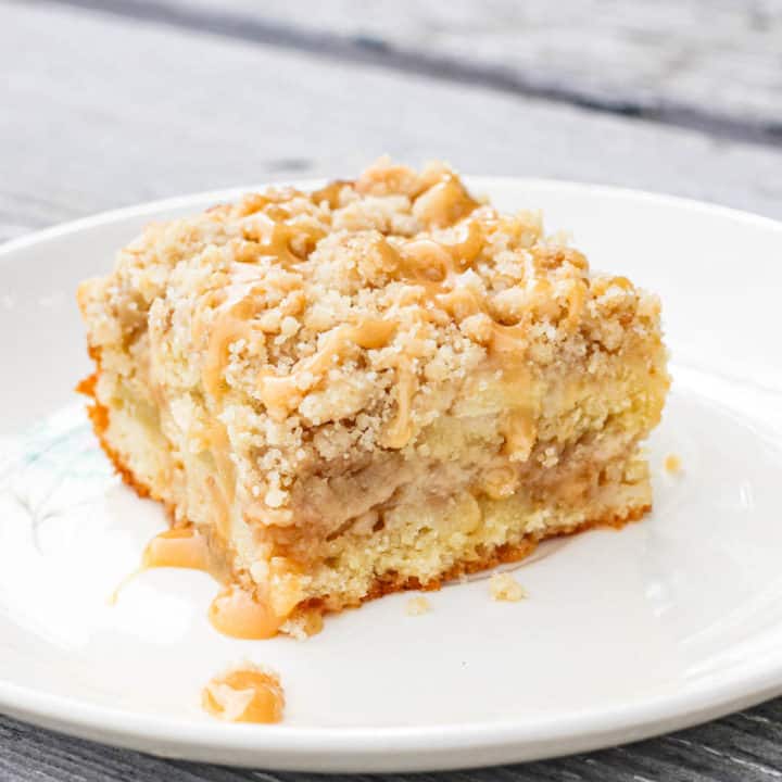 Caramel Glazed Apple Crumble Coffee Cake - The Baking ChocolaTess