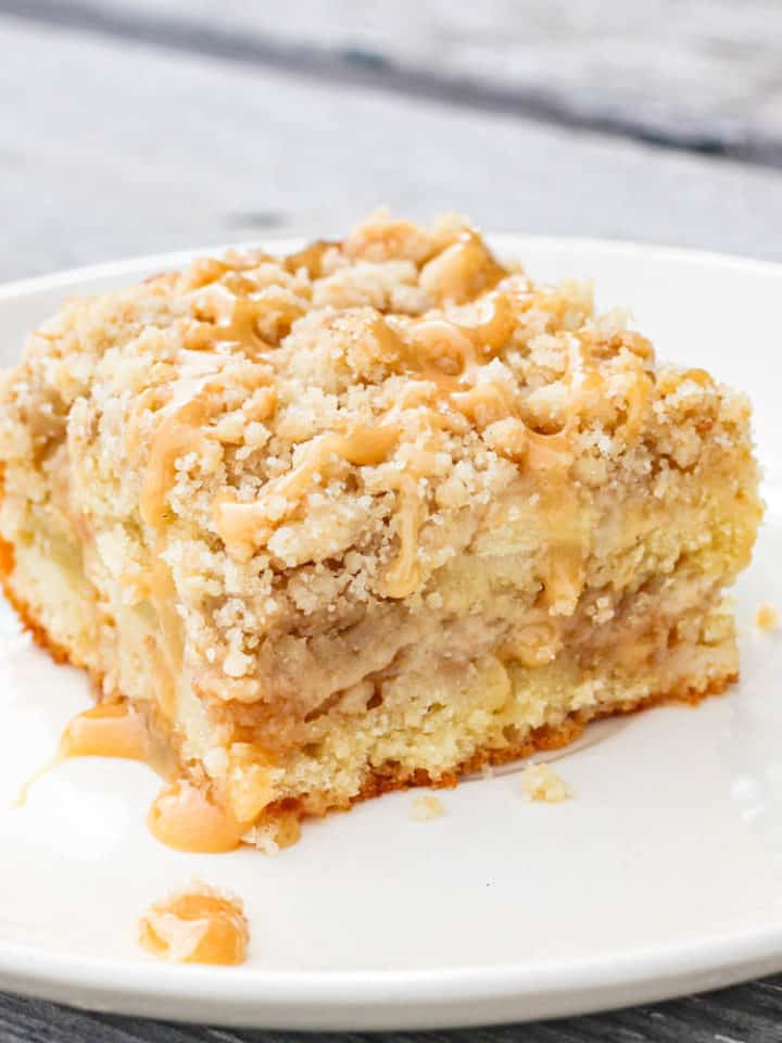 Caramel Glazed Apple Crumble Coffee Cake - The Baking ChocolaTess