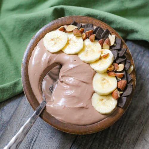 Chocolate Peanut Butter High Protein Smoothie Bowl - 46 Grams of Protein