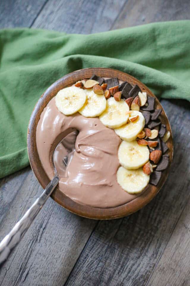 Chocolate Peanut Butter High Protein Smoothie Bowl - 46 Grams of Protein