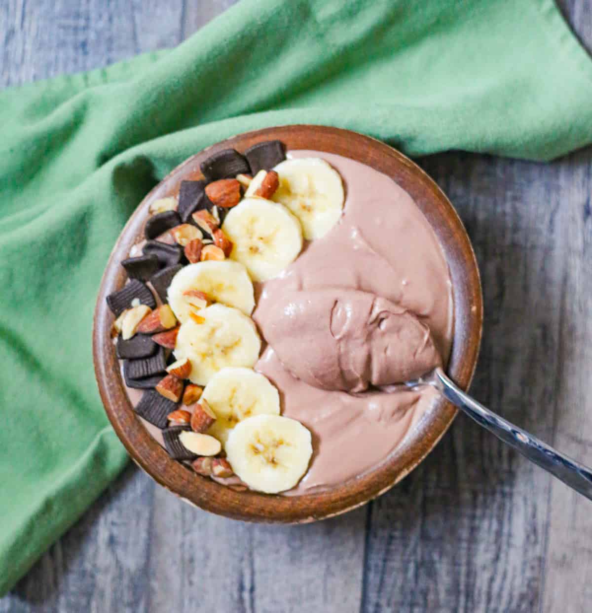 Chocolate Peanut Butter High Protein Smoothie Bowl - 46 Grams of Protein with Greek yogurt