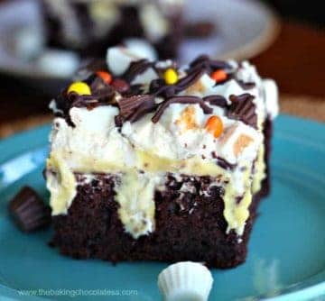 Reese's Peanut Butter Chocolate Poke Cake - The Baking ChocolaTess