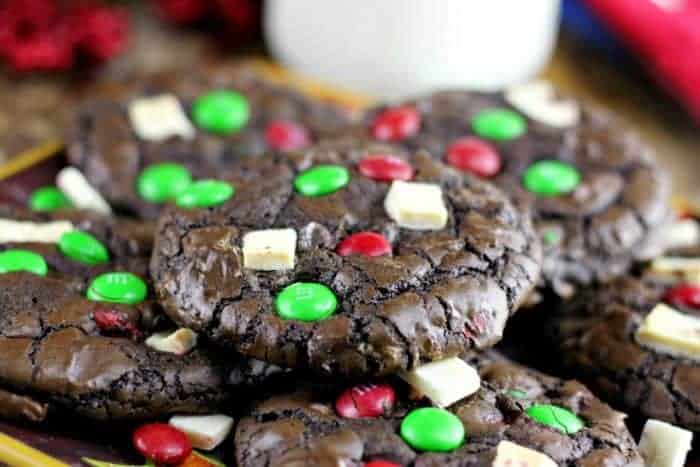 Christmas Peppermint M&M Fudge Cookies - The Baking ChocolaTess