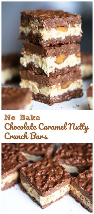 No Bake Chocolate Caramel Nutty Crunch Bars - The Baking ChocolaTess