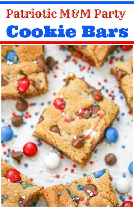 Patriotic M&M Party Cookie Bars - The Baking ChocolaTess