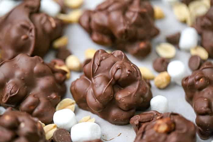 Easy Fluffy Chocolate Marshmallow Peanut Clusters!