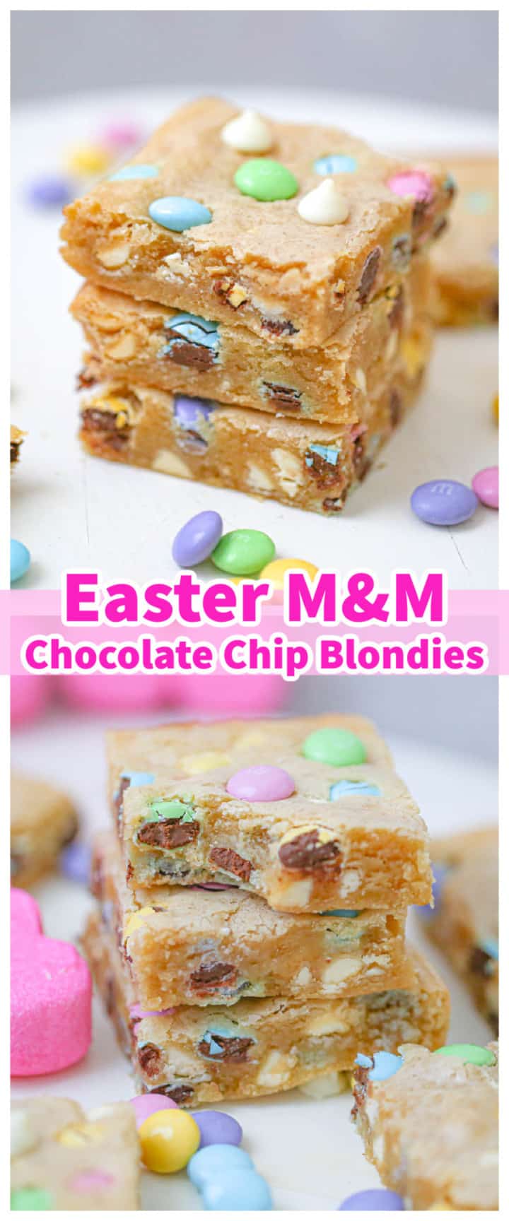 Easter M&M Chocolate Chip Blondies - The Baking ChocolaTess