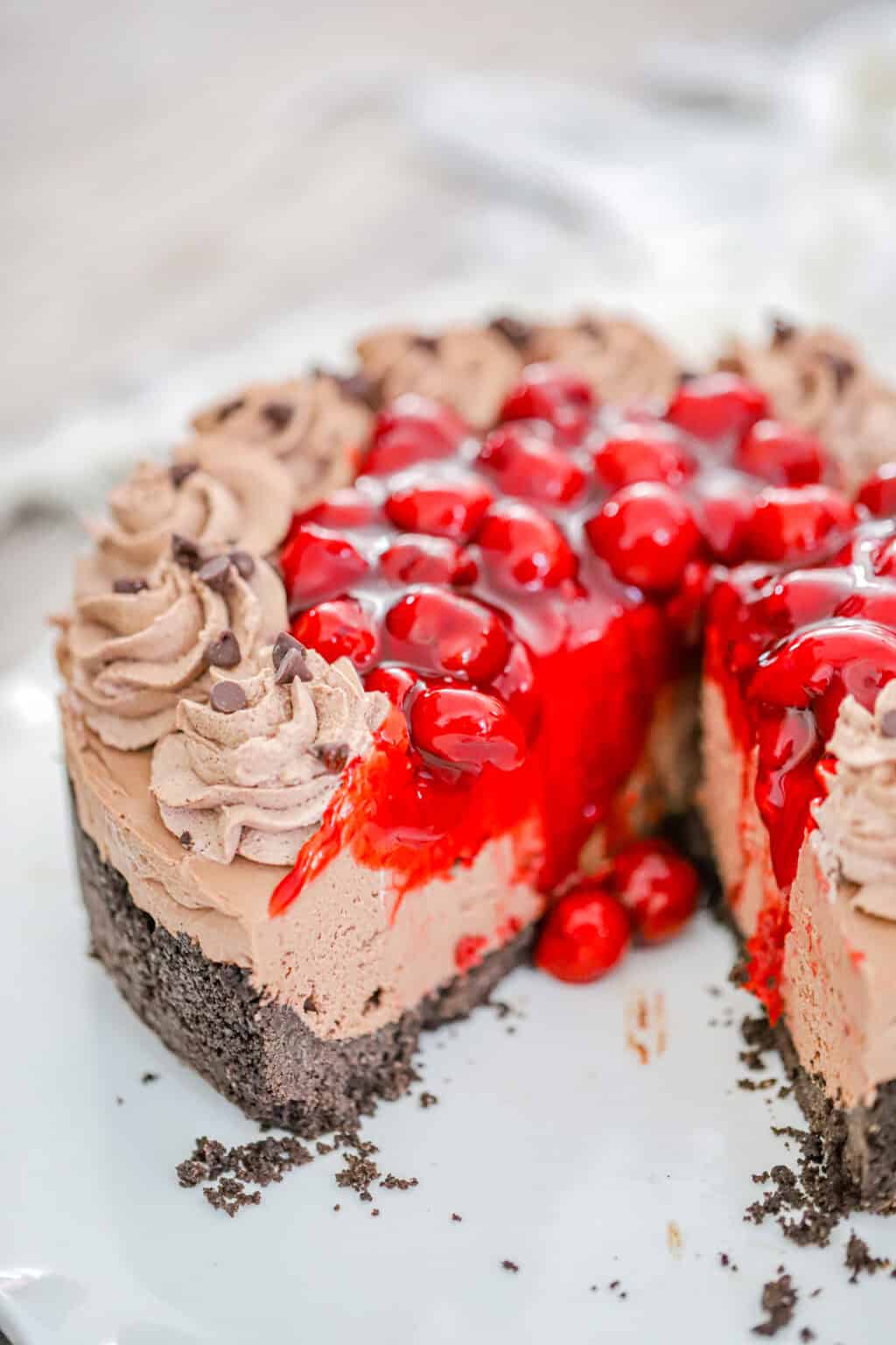 Chocolate Cherry Cheesecake - No Bake - The Baking ChocolaTess