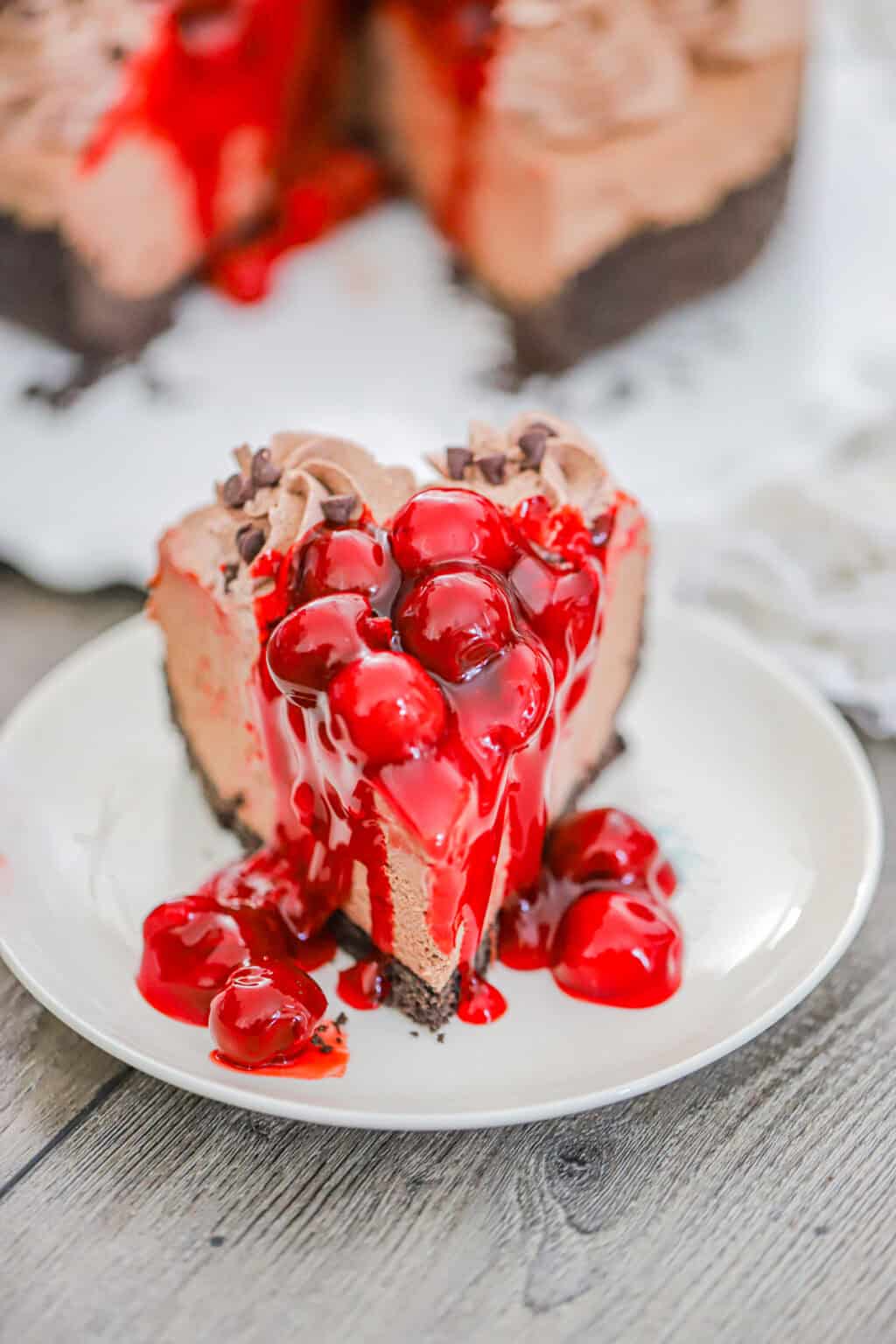 Chocolate Cherry Cheesecake - No Bake - The Baking Chocolatess