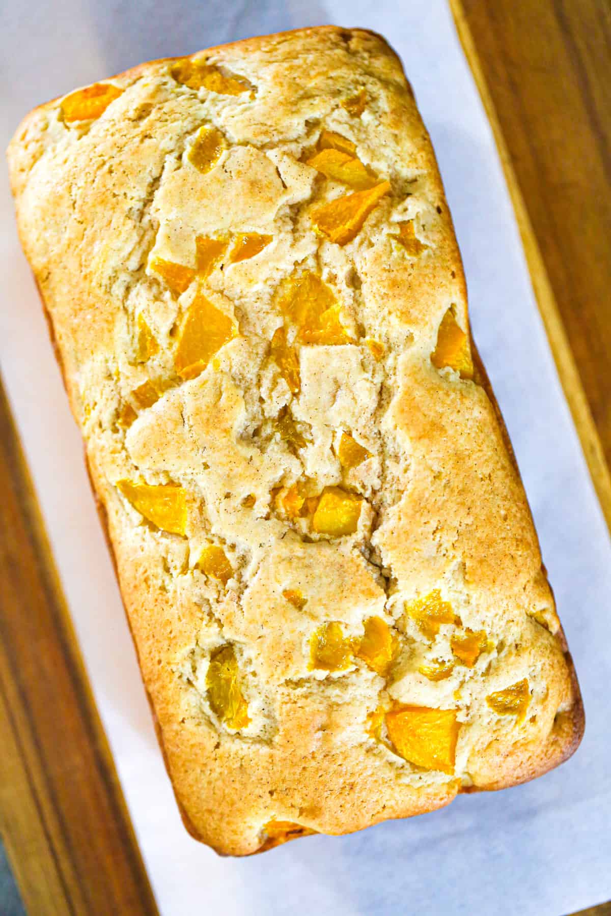 loaf of peach cobbler bread