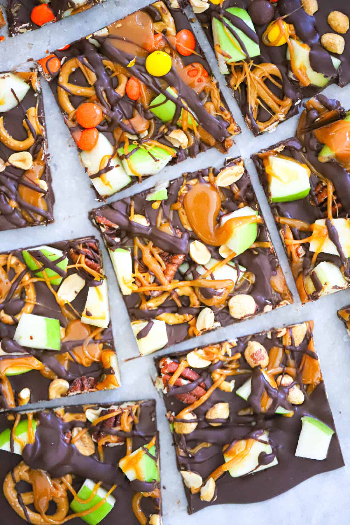 caramel apple chocolate bark with pretzels recipe