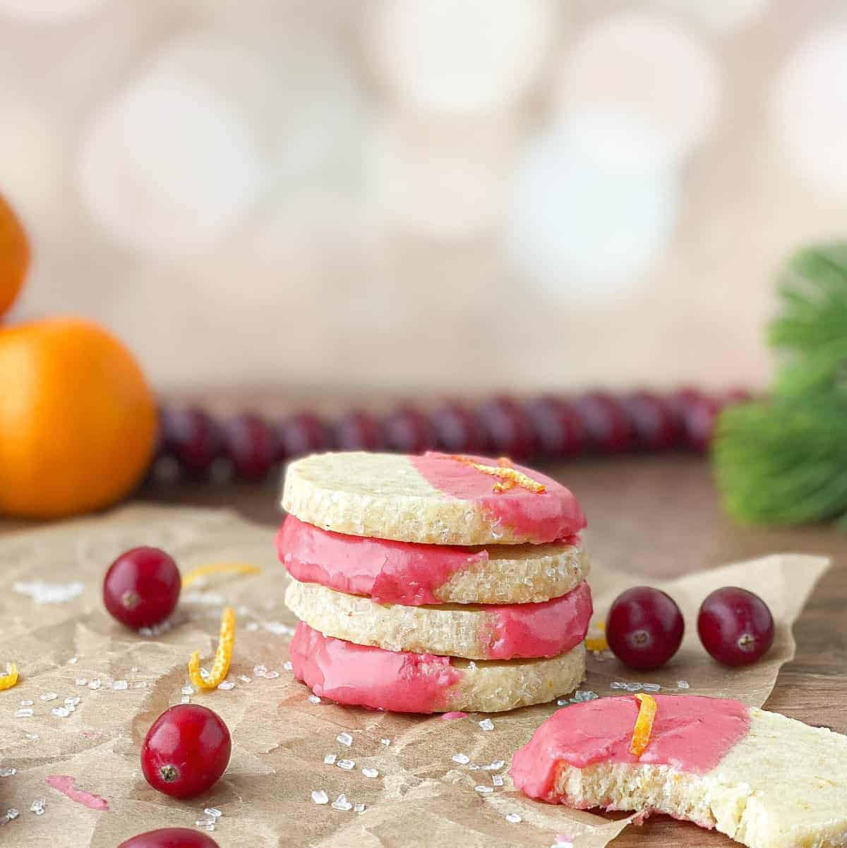 Orange Shortbread Cookies with Cranberry Glaze