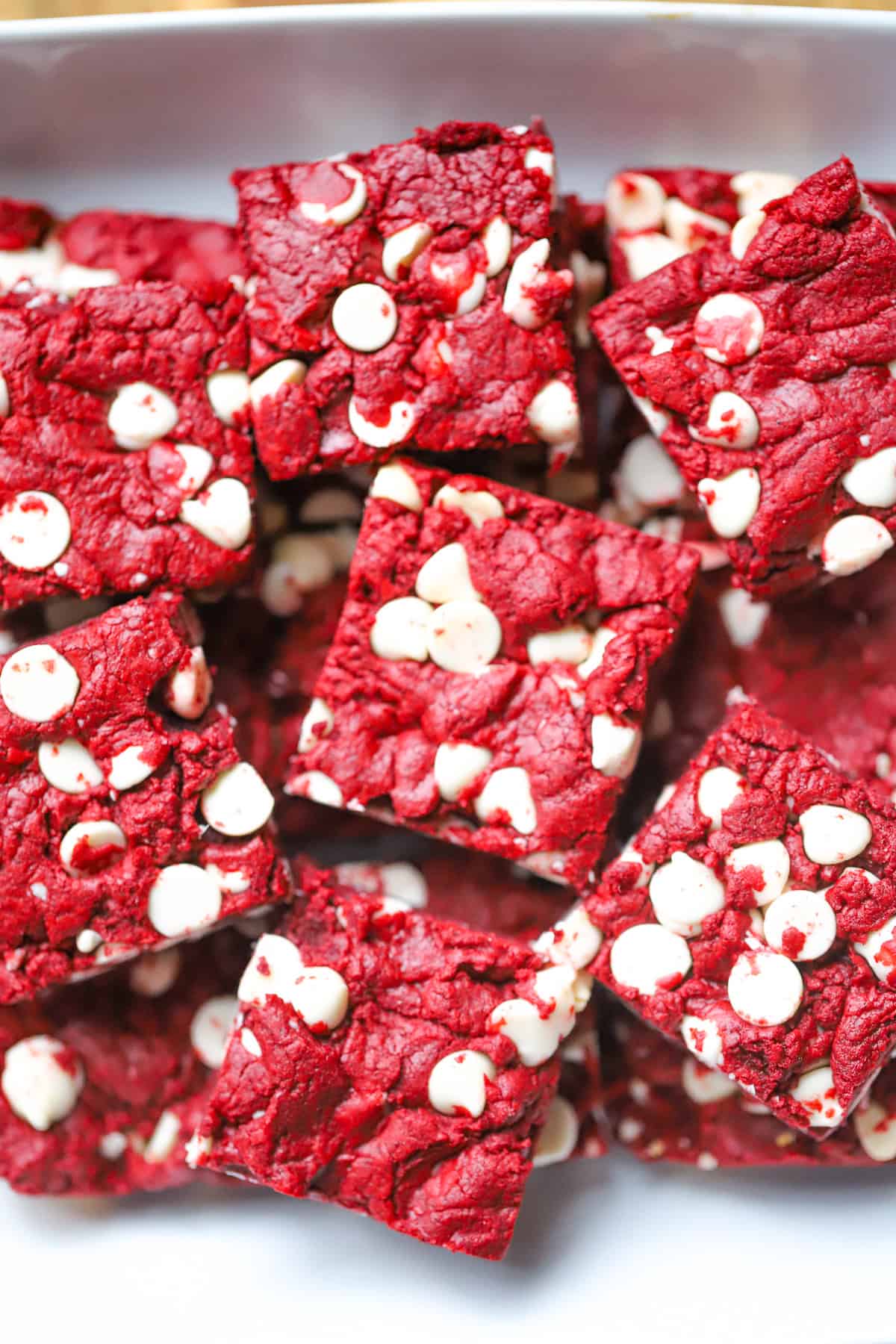 Easy Red Velvet Cake Mix White Chocolate Chip Brownies - 5 Ingredients