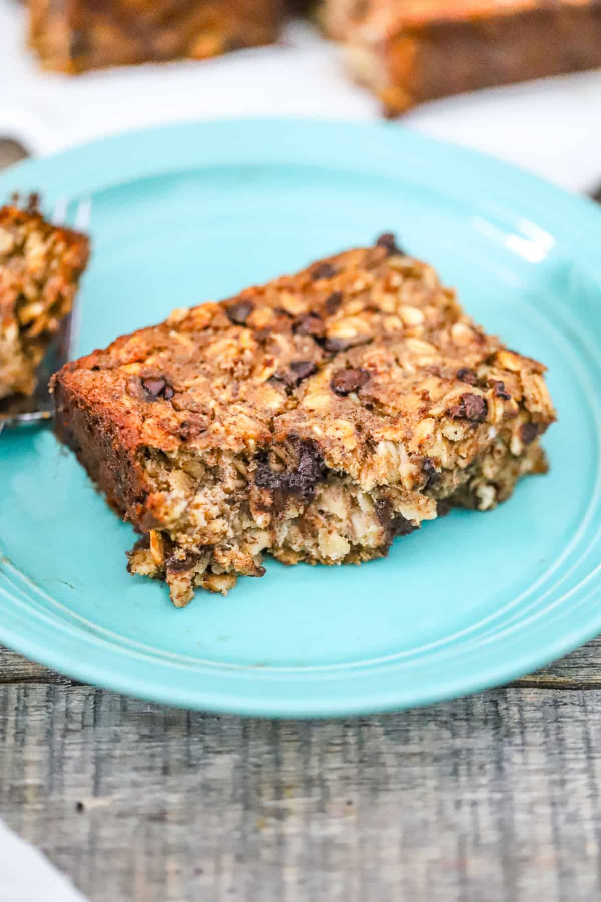 Divine Banana Chocolate Chip Baked Oatmeal recipe healthy, vegan, protein-packed with fiber