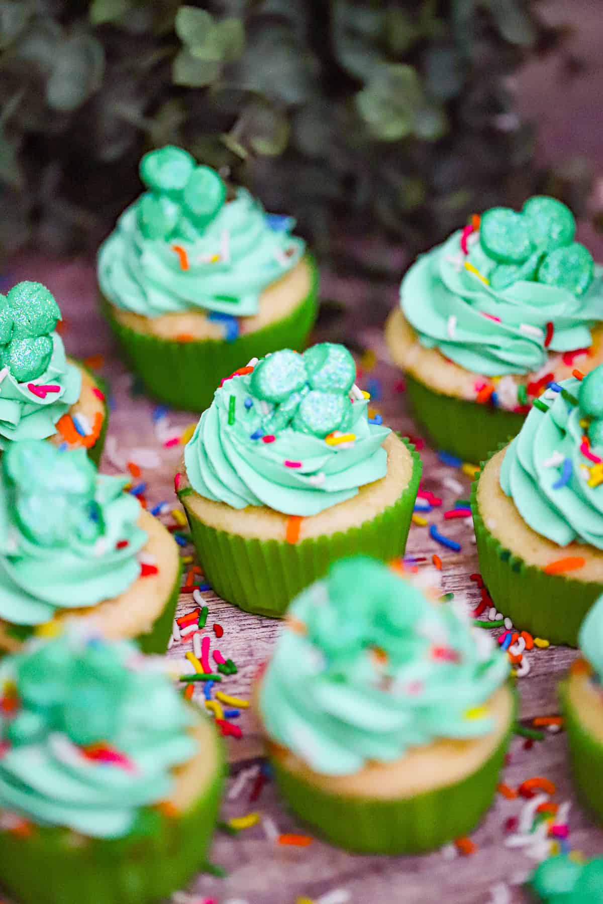 diy St. Patrick's Day Cupcakes recipe ideas with shamrock decorations and sprinkles